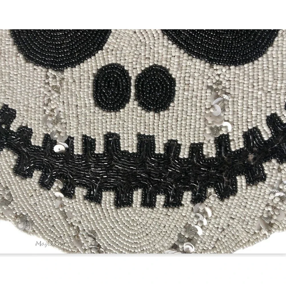 Christian Siriano Halloween Beaded Placemats Set of 4 Skeleton Jack O Lantern